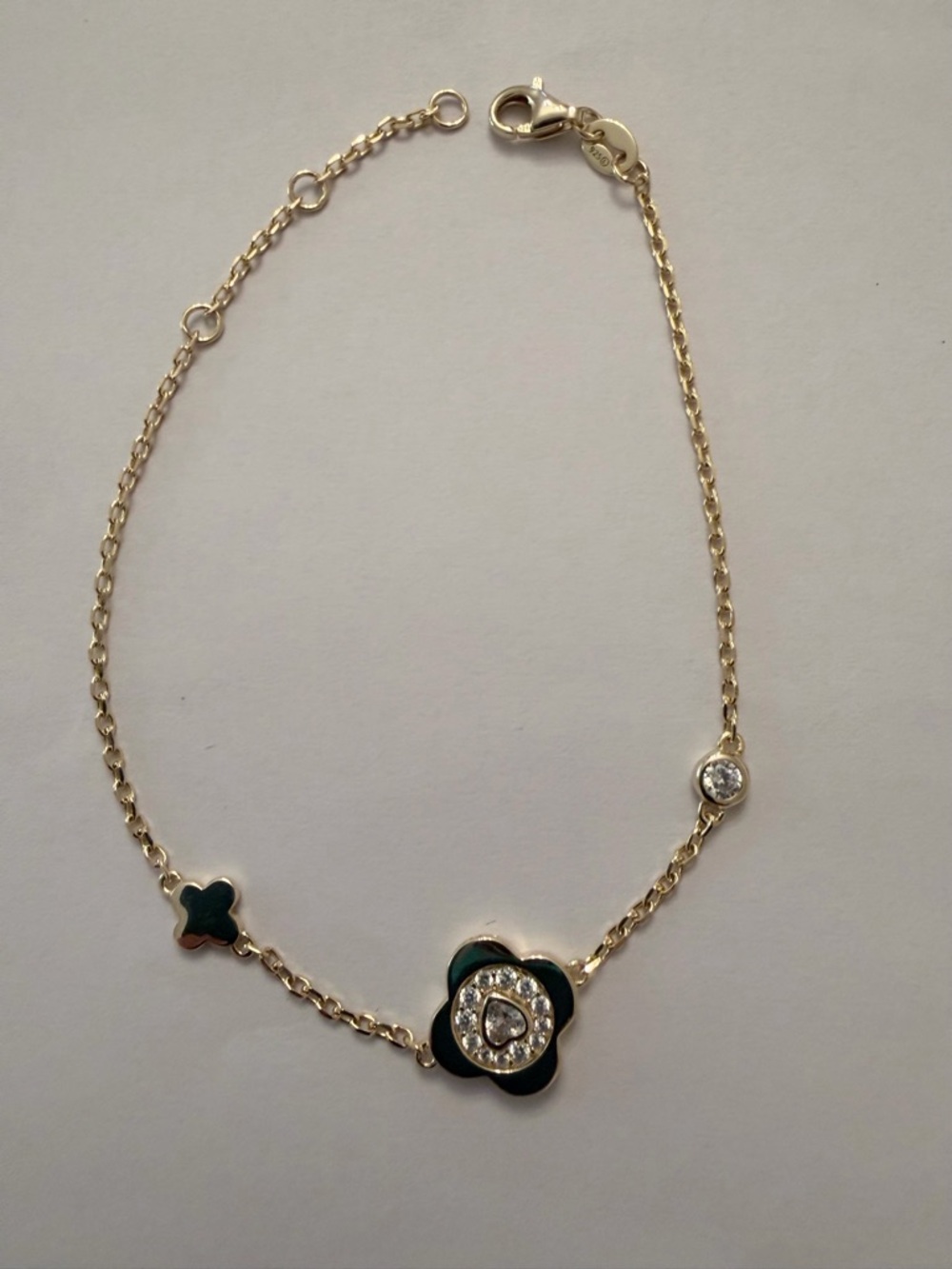 Gold platted over Sterling silver Flower Chain Bracelet with Crystal Accents